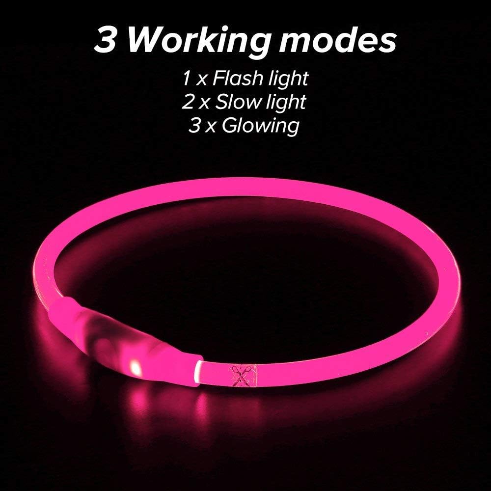 HKM-4825149 LED Dog Collar - Rechargeable Glow in the Dark Safety Necklace for Pets, Adjustable Fit, USB Charging