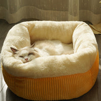 HKM-4827709 Cozy Semi-Enclosed Cat Bed with Blanket - Arctic Fleece & Flannel