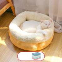 HKM-4827709 Cozy Semi-Enclosed Cat Bed with Blanket - Arctic Fleece & Flannel