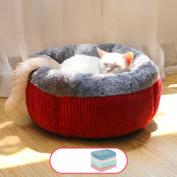 HKM-4827709 Cozy Semi-Enclosed Cat Bed with Blanket - Arctic Fleece & Flannel