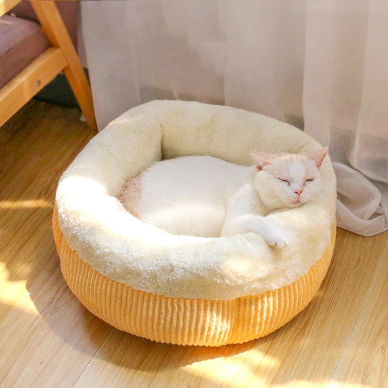 HKM-4827709 Cozy Semi-Enclosed Cat Bed with Blanket - Arctic Fleece & Flannel