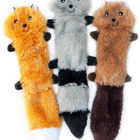 HKM-482771 Unstuffed Squeaky Dog Toys for Small & Medium Breeds - Plush Fox, Raccoon & Squirrel Chew Toys