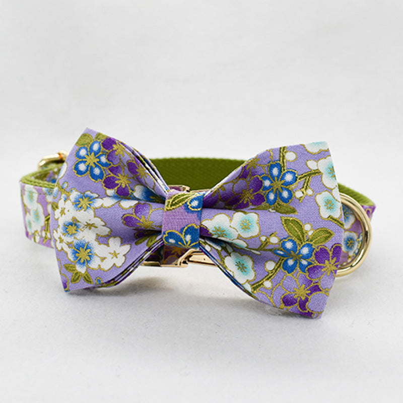 HKM-4829629 Purple Cotton Dog Leash and Collar Set with Bows ¨C Fashionable and Simple Design