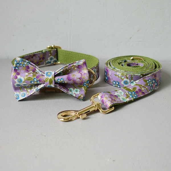 HKM-4829629 Purple Cotton Dog Leash and Collar Set with Bows ¨C Fashionable and Simple Design