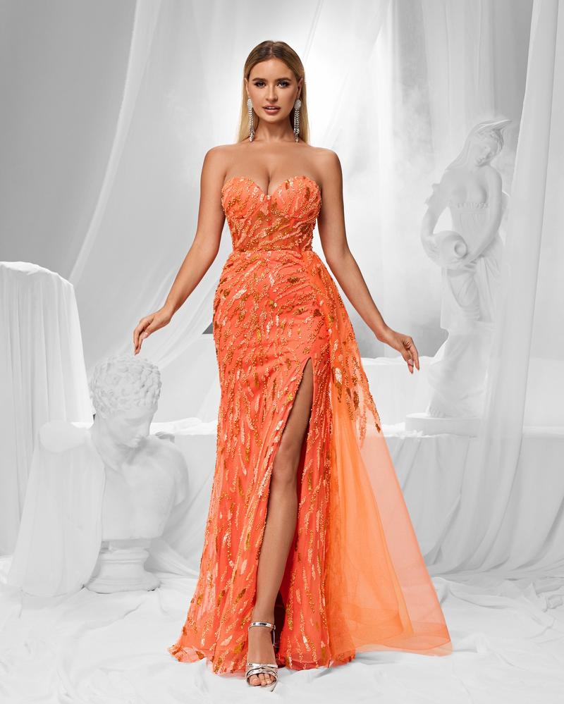 HKM-482963 Elegant Orange Evening Gown for Women - Model EZ25150