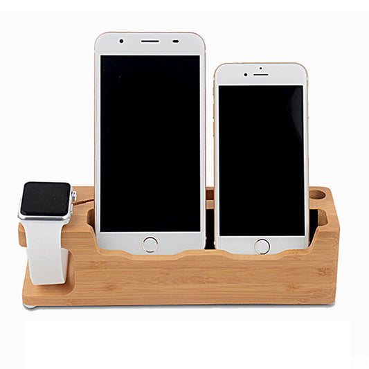 HKM-482963 Wooden Phone Charging Station in Carbonized Bamboo - Compact Holder for Convenient Device Charging