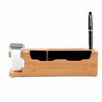HKM-482963 Wooden Phone Charging Station in Carbonized Bamboo - Compact Holder for Convenient Device Charging