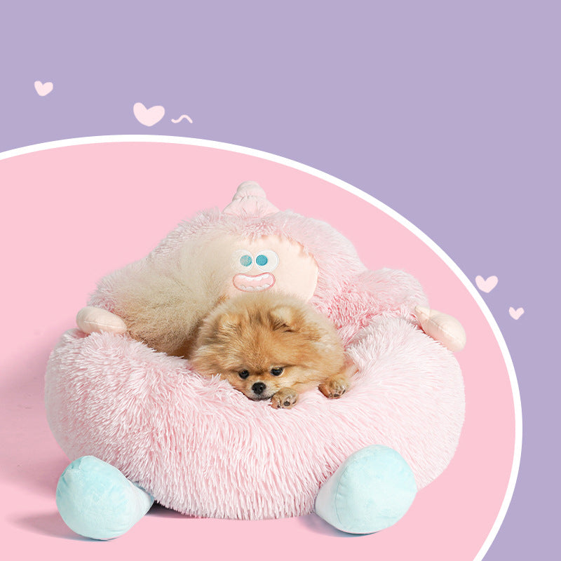 HKM-4830909 Cozy Thick Plush Nest Bed for Pets - Ideal Sleeping Mattress for Cats and Dogs