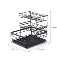 HKM-483155 2-Tier Large Black Steel Dish Rack with Utensil and Cutting Board Holders