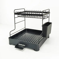 HKM-483155 2-Tier Large Black Steel Dish Rack with Utensil and Cutting Board Holders