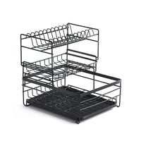 HKM-483155 2-Tier Large Black Steel Dish Rack with Utensil and Cutting Board Holders