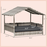 HKM-4832061 Elevated Rattan Dog House with Removable Cushion in Charcoal Gray