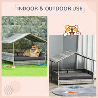 HKM-4832061 Elevated Rattan Dog House with Removable Cushion in Charcoal Gray
