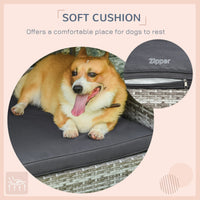 HKM-4832061 Elevated Rattan Dog House with Removable Cushion in Charcoal Gray