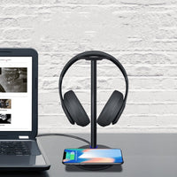 HKM-483283 Wireless Charging Headset Stand with Aluminum & TPU Construction, 5W/7.5W/10W Power Output