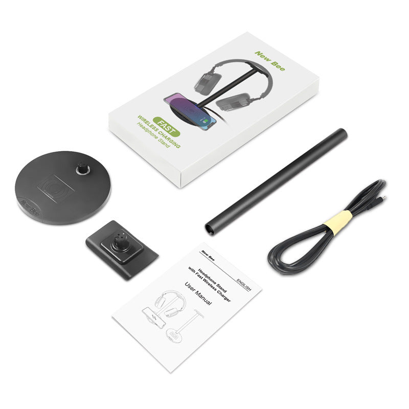 HKM-483283 Wireless Charging Headset Stand with Aluminum & TPU Construction, 5W/7.5W/10W Power Output