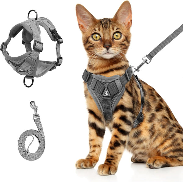 HKM-4834877 Adjustable Soft Mesh Cat Harness and Leash Set ¨C Anti-Escape Design for Comfortable Outdoor Safety