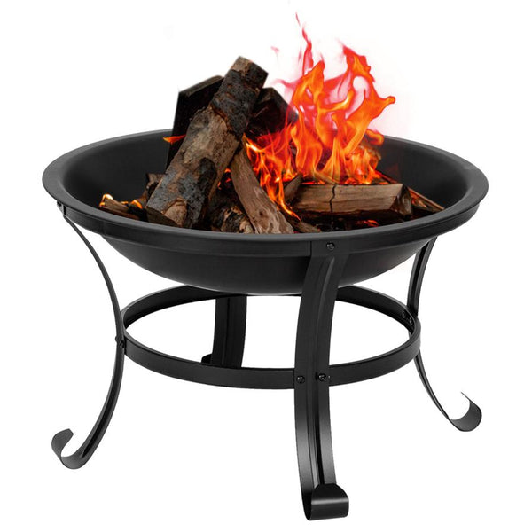 HKM-483603 22in Black Wrought Iron Round Firewood Brazier with Bent Legs