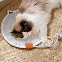 HKM-4836669 Natural Cotton Rope Cat Scratcher Pad with Hanging Toy - Round Floor Scratching Mat for Indoor Cats