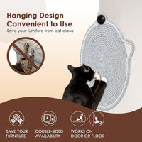 HKM-4836669 Natural Cotton Rope Cat Scratcher Pad with Hanging Toy - Round Floor Scratching Mat for Indoor Cats