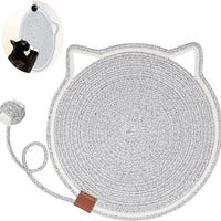 HKM-4836669 Natural Cotton Rope Cat Scratcher Pad with Hanging Toy - Round Floor Scratching Mat for Indoor Cats
