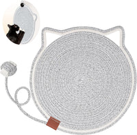 HKM-4836669 Natural Cotton Rope Cat Scratcher Pad with Hanging Toy - Round Floor Scratching Mat for Indoor Cats