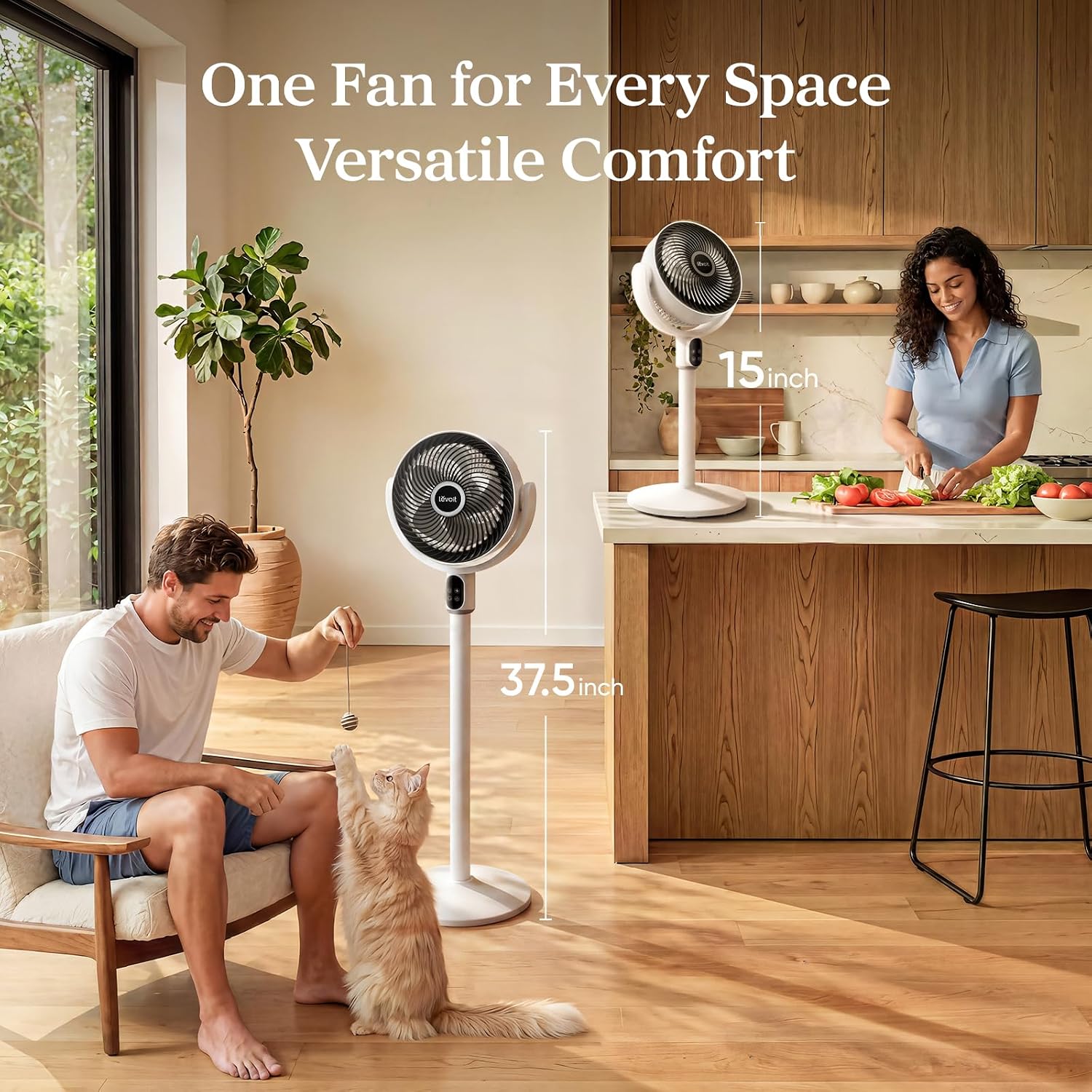 HKM-4836691 Quiet Pedestal Fan, 20dB, 1024 CFM Airflow, 90° Oscillation, 5 Speeds, 12H Timer, Remote Control, White