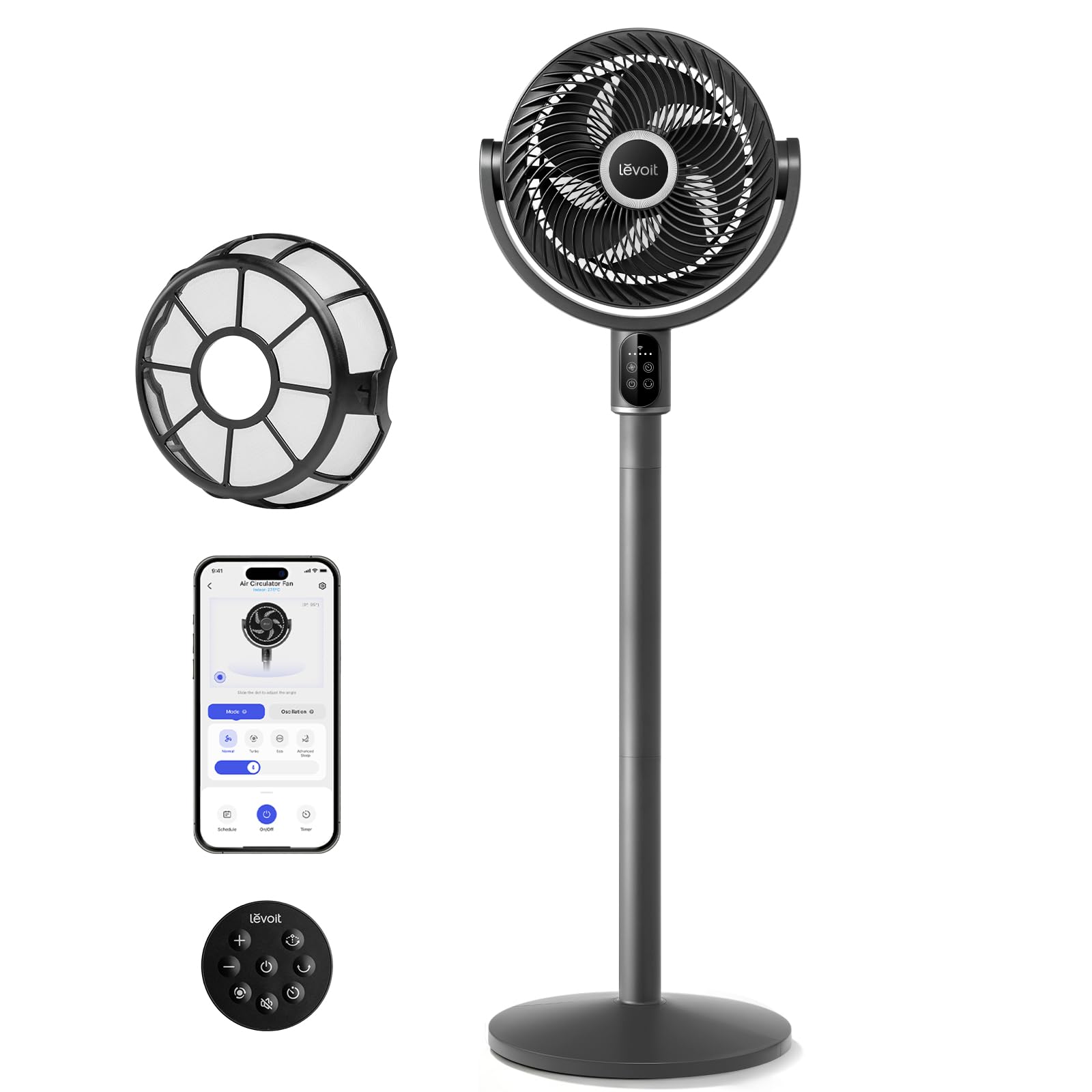 HKM-4836691 Quiet Pedestal Fan, 20dB, 1024 CFM Airflow, 90° Oscillation, 5 Speeds, 12H Timer, Remote Control, White