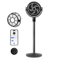HKM-4836691 Quiet Pedestal Fan, 20dB, 1024 CFM Airflow, 90° Oscillation, 5 Speeds, 12H Timer, Remote Control, White