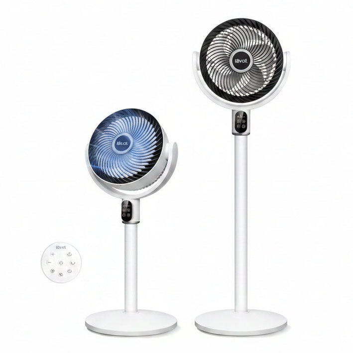 HKM-4836691 Quiet Pedestal Fan, 20dB, 1024 CFM Airflow, 90° Oscillation, 5 Speeds, 12H Timer, Remote Control, White