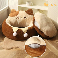 HKM-4837437 Cozy Round Pet Bed for Cats and Dogs - Winter Warm Plush Mattress with Soft Cushioning
