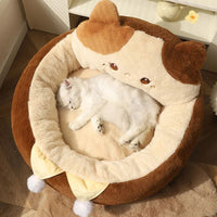 HKM-4837437 Cozy Round Pet Bed for Cats and Dogs - Winter Warm Plush Mattress with Soft Cushioning