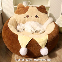 HKM-4837437 Cozy Round Pet Bed for Cats and Dogs - Winter Warm Plush Mattress with Soft Cushioning
