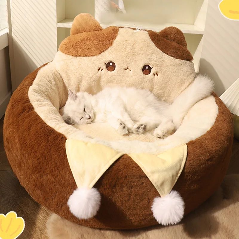 HKM-4837437 Cozy Round Pet Bed for Cats and Dogs - Winter Warm Plush Mattress with Soft Cushioning