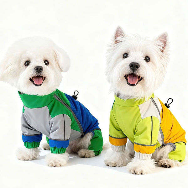 HKM-4837949 Waterproof Reflective Color Block Jumpsuit for Small Dogs - Adjustable Outdoor Coat