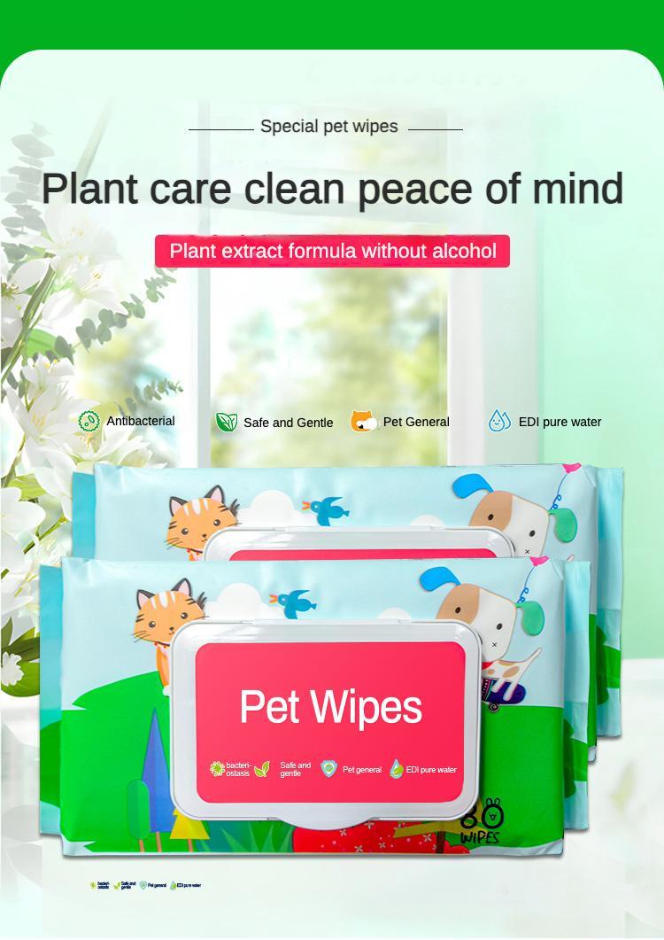 HKM-4838845 Gentle Cleansing Pet Wet Wipes, Hypoallergenic, Fragrance Free, Plant-Based, for Paws, Ears, Fur, and Sensitive Areas