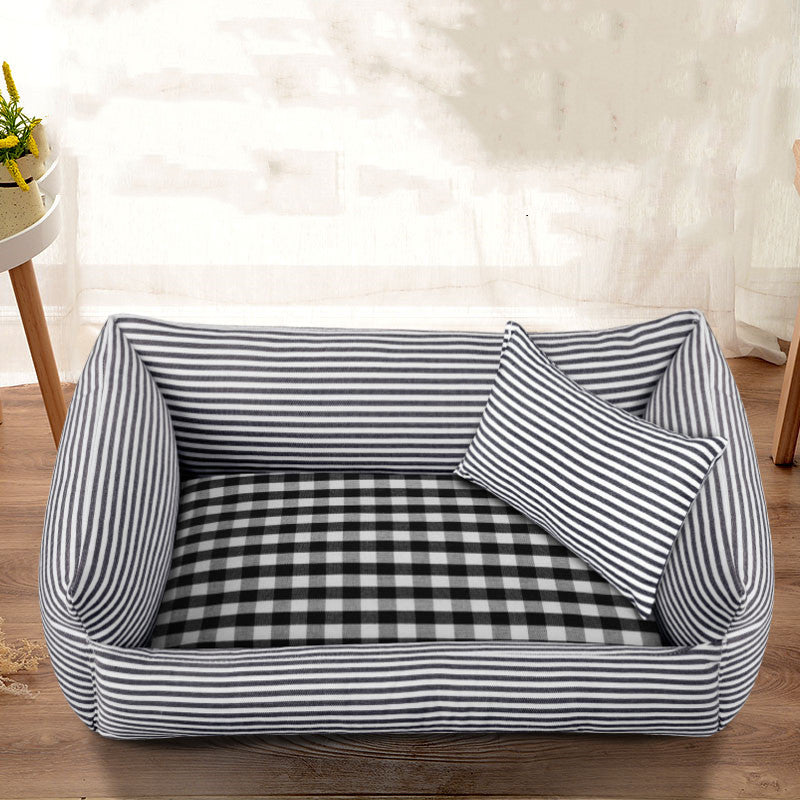 HKM-4839229 Medium and Large Dog Kennel with Checkered Patterns and Warm Stripes for Autumn and Winter