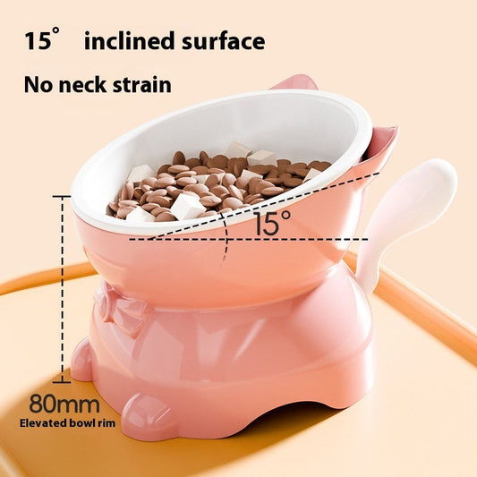 HKM-4839357 Stainless Steel Anti-Fall Oblique Cat Bowl in Black, Yellow, Pink, and Blue