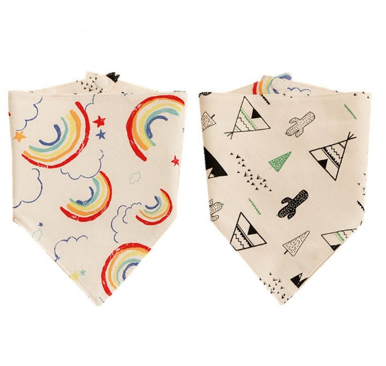 HKM-4839741 Reversible Cotton Triangle Scarf for Babies - Fun Prints Including Dolphins, Pineapples, and Cacti