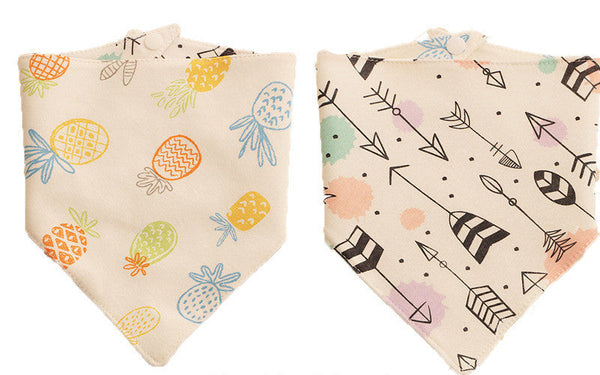 HKM-4839741 Reversible Cotton Triangle Scarf for Babies - Fun Prints Including Dolphins, Pineapples, and Cacti