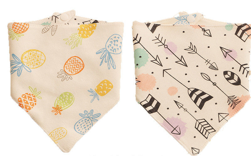 HKM-4839741 Reversible Cotton Triangle Scarf for Babies - Fun Prints Including Dolphins, Pineapples, and Cacti