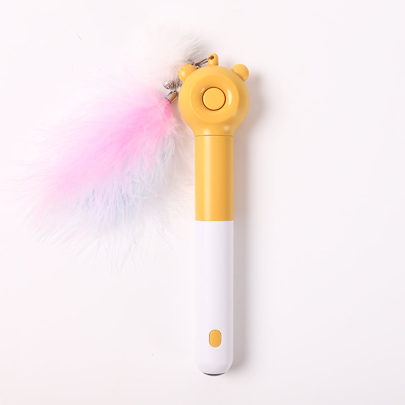 HKM-4839997 Cat Laser Self-Healing Toy Sticks with Feather Bells in Pink, Yellow, and Green for Playful Cats