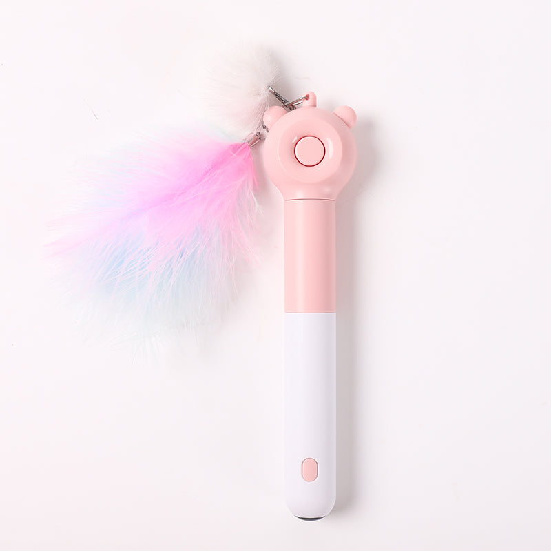 HKM-4839997 Cat Laser Self-Healing Toy Sticks with Feather Bells in Pink, Yellow, and Green for Playful Cats