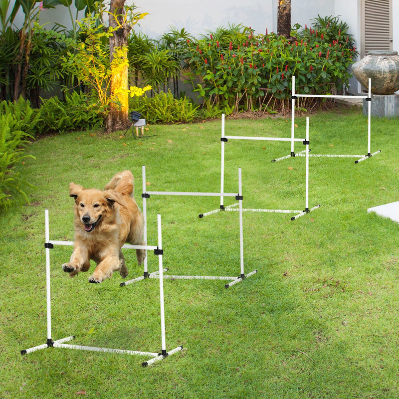 HKM-484051 4-Piece Adjustable Dog Agility Training Kit with Carry Bag and Jump Poles