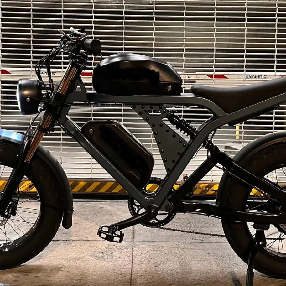 HKM-484115 1500W Electric Mountain Bike with 100KM Range, Full Suspension, 7-Speed Gears, and Fat Tires