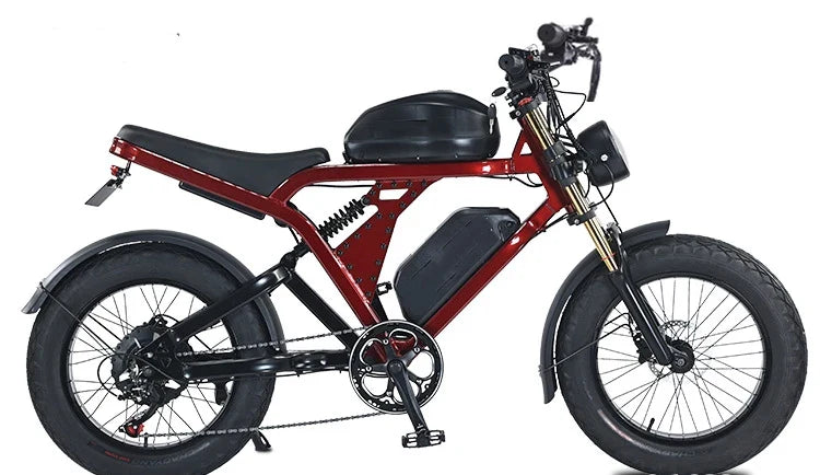 HKM-484115 1500W Electric Mountain Bike with 100KM Range, Full Suspension, 7-Speed Gears, and Fat Tires