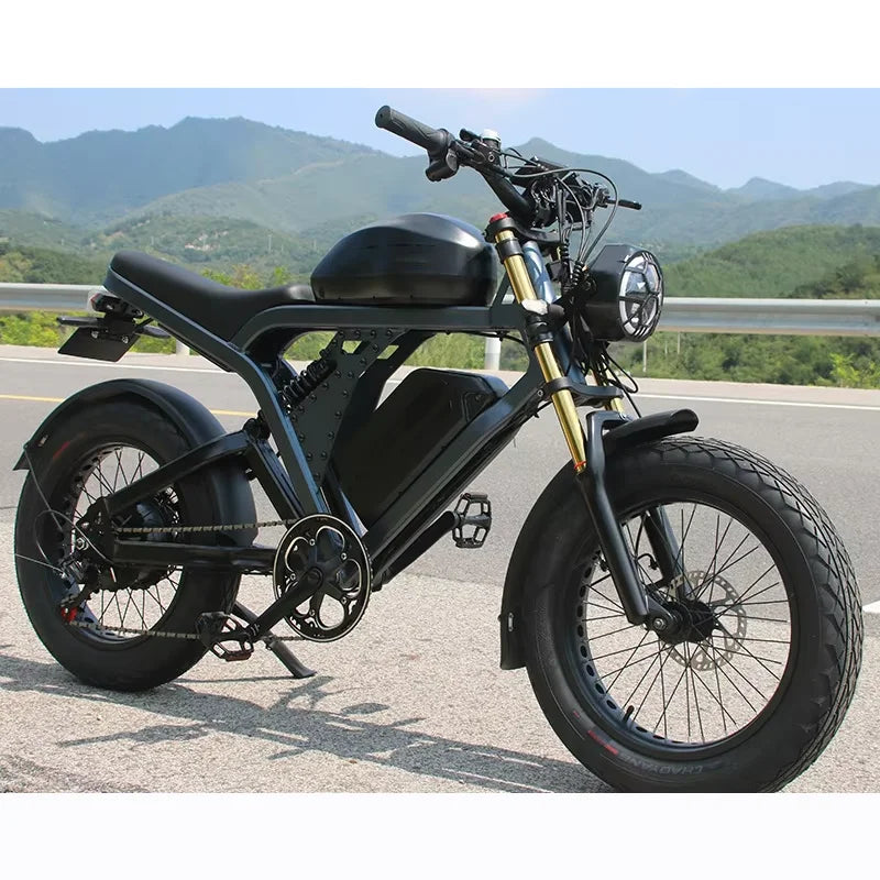 HKM-484115 1500W Electric Mountain Bike with 100KM Range, Full Suspension, 7-Speed Gears, and Fat Tires
