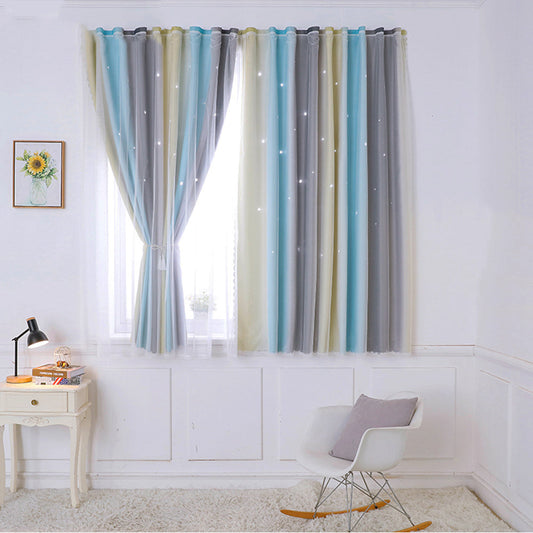 HKM-484115 Thermal Insulation Rainbow Curtains with Star Cuts for Girls' Bedrooms