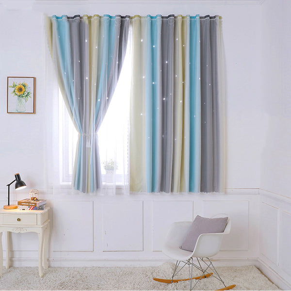 HKM-484115 Thermal Insulation Rainbow Curtains with Star Cuts for Girls' Bedrooms