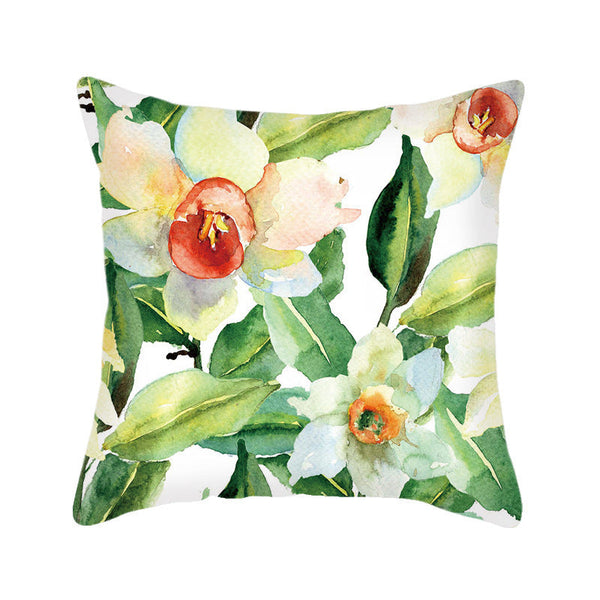 HKM-484243 Nordic Style Leaf and Flower Pattern Short Plush Cushion Cover, 45x45cm